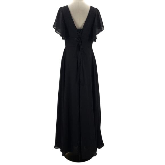 FORMAL SZ 12 L black chiffon draped corset bridesmaid party maxi dress NEW B130 - Picture 2 of 7